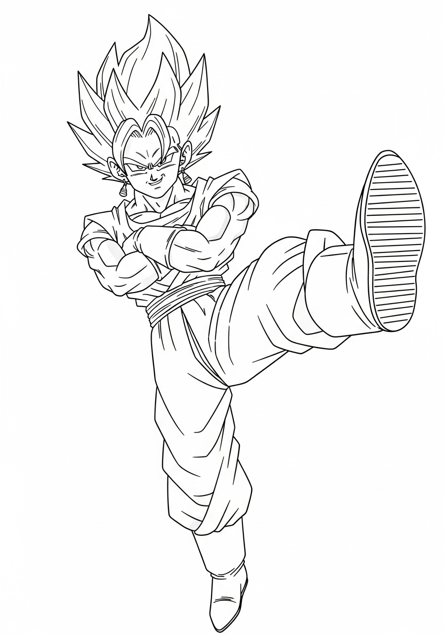 Vegito kicking with potara earrings coloring page