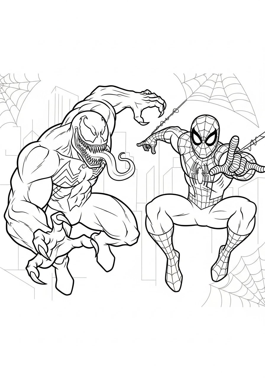 Venom Coloring Pages 14 Venom battling Spider-Man hero coloring page
