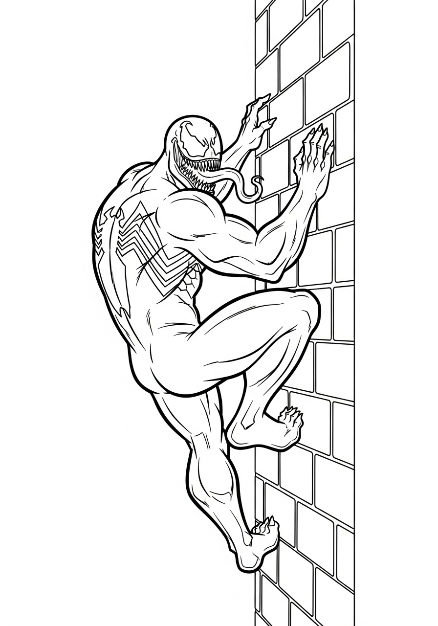Venom Coloring Pages 16 Venom climbing up brick wall coloring page