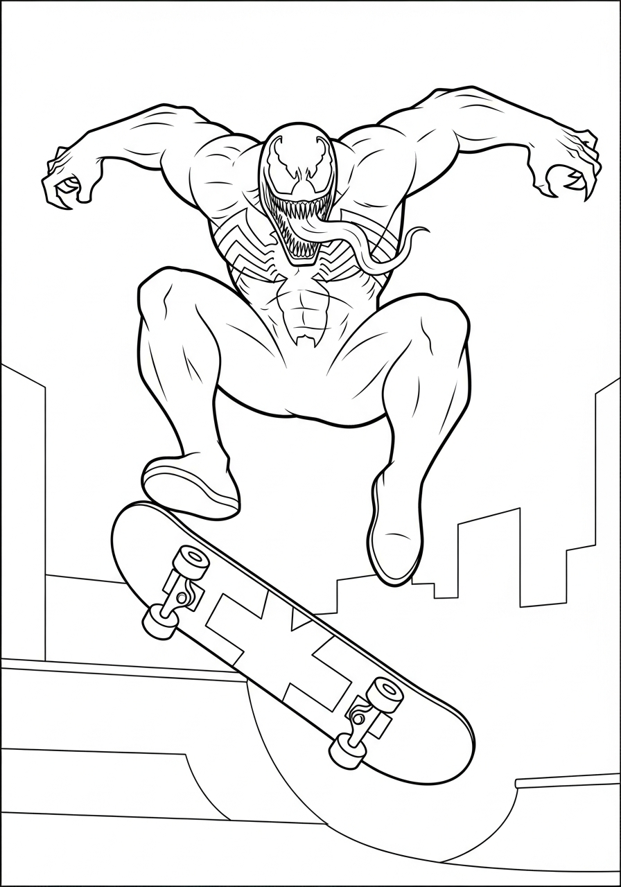 Venom Coloring Pages 18 Venom doing skateboard trick jump coloring page