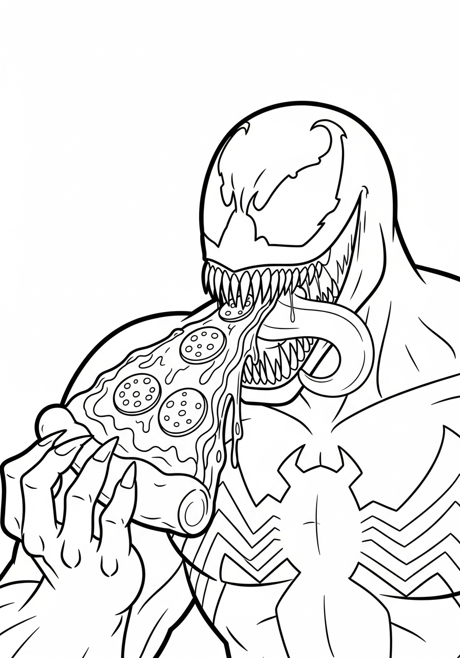 Venom Coloring Pages 19 Venom eating cheesy pizza slice coloring page