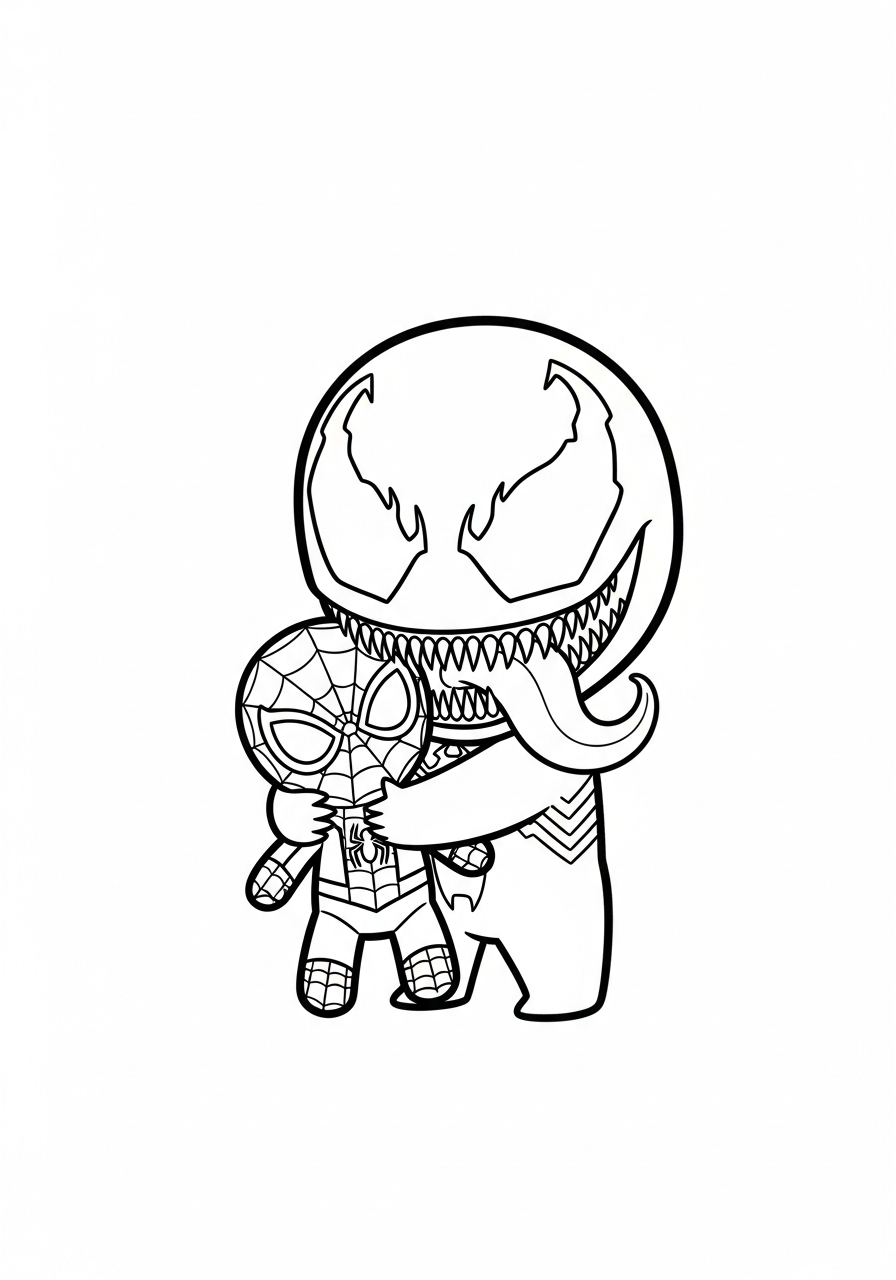 Venom Coloring Pages 21 Venom holding Spider-Man plush doll coloring page
