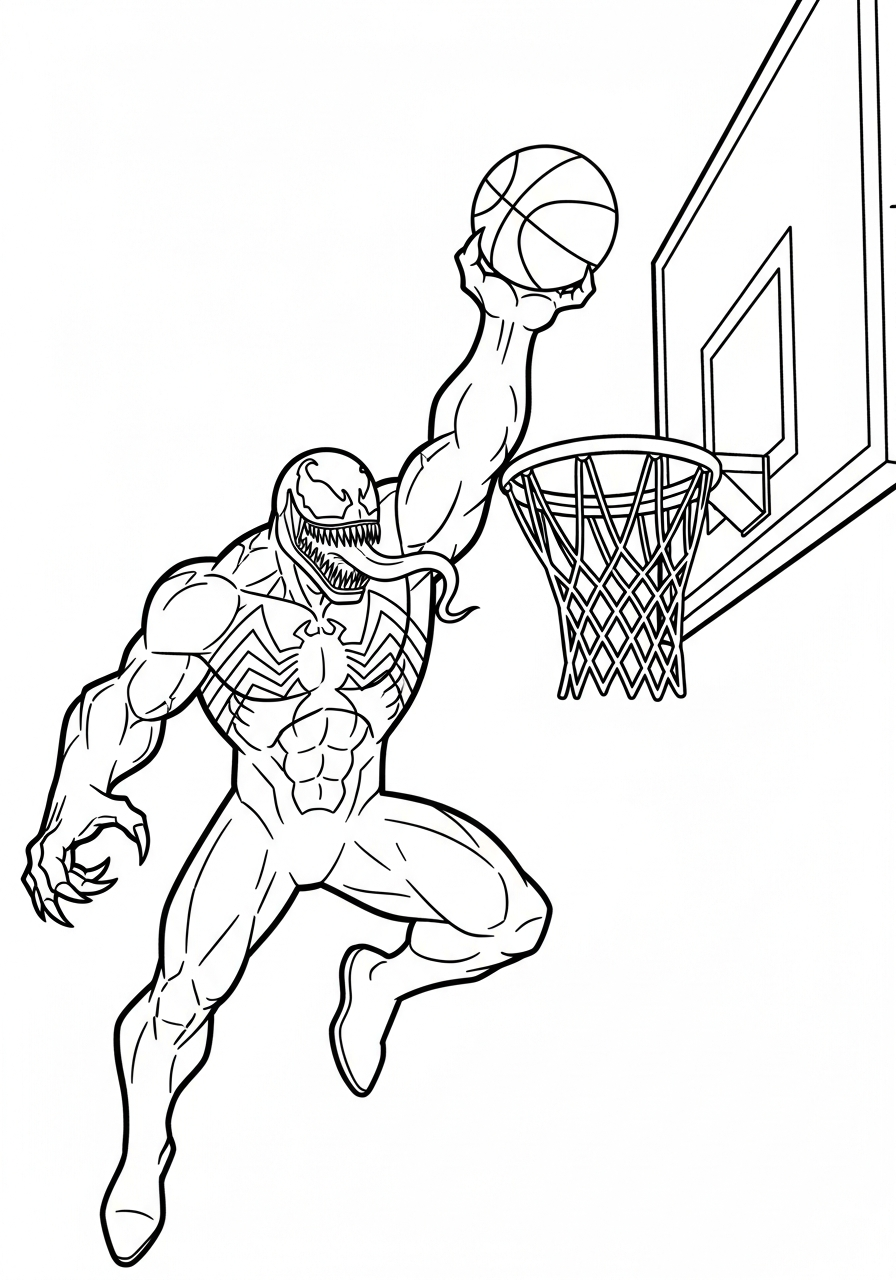 Venom Coloring Pages 24 Venom playing basketball slam dunk coloring page