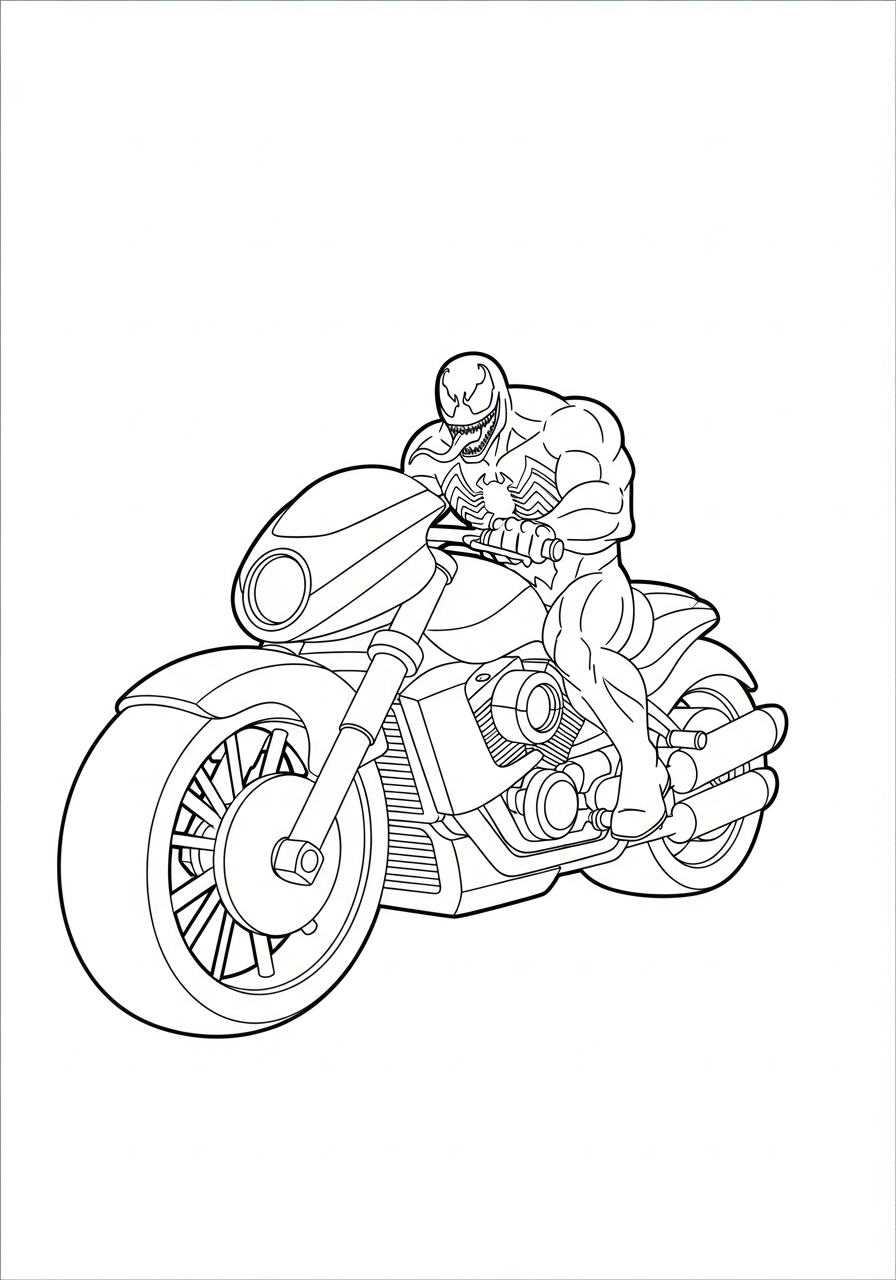 Venom Coloring Pages 26 Venom riding fast motorcycle bike coloring page