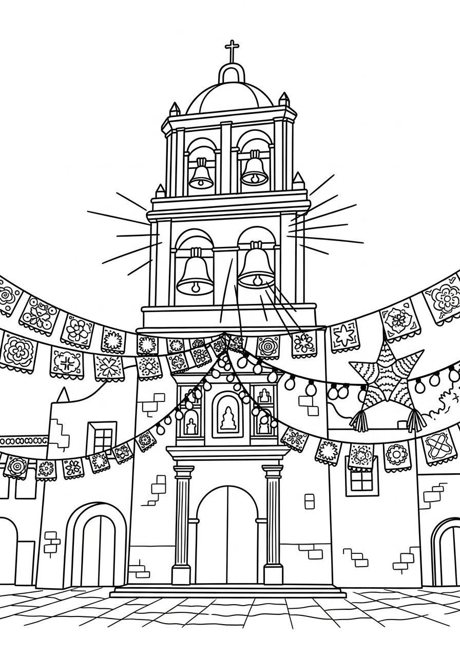 Las Posadas Coloring Pages 31 Village church bells ringing holiday coloring page