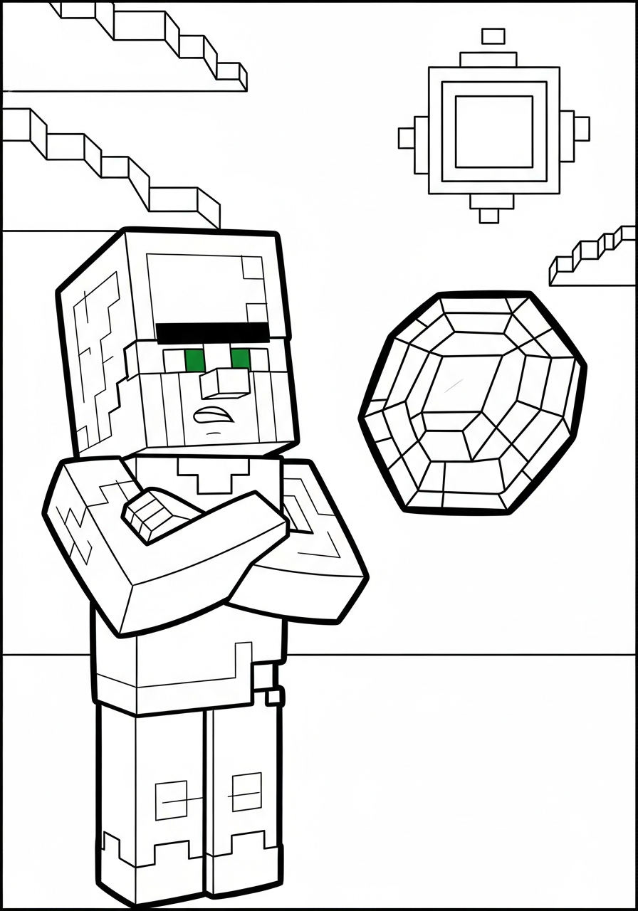 Minecraft Coloring Pages 23 Villager trading emerald Minecraft coloring page