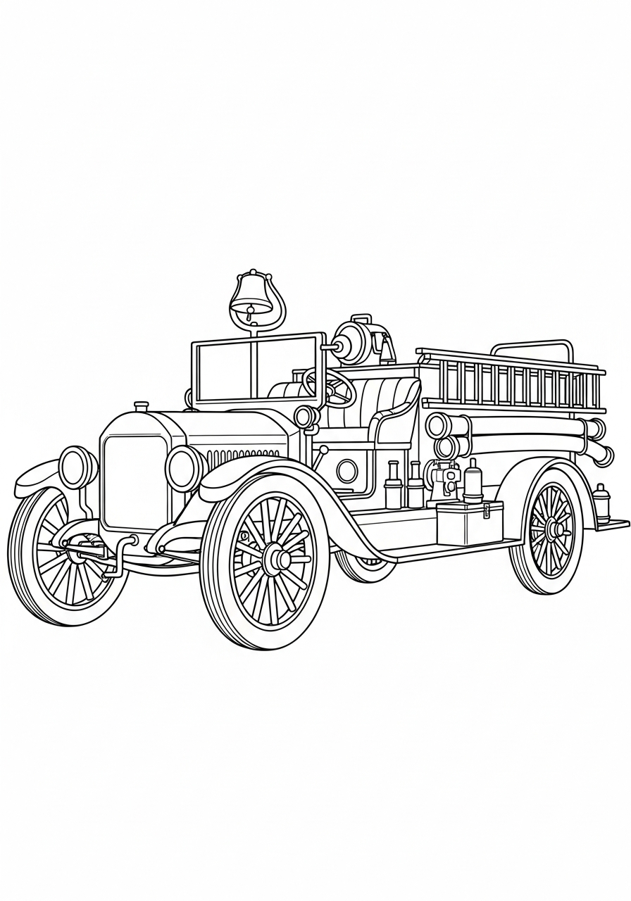 Fire Truck Coloring Pages 27 Vintage classic style fire truck coloring page
