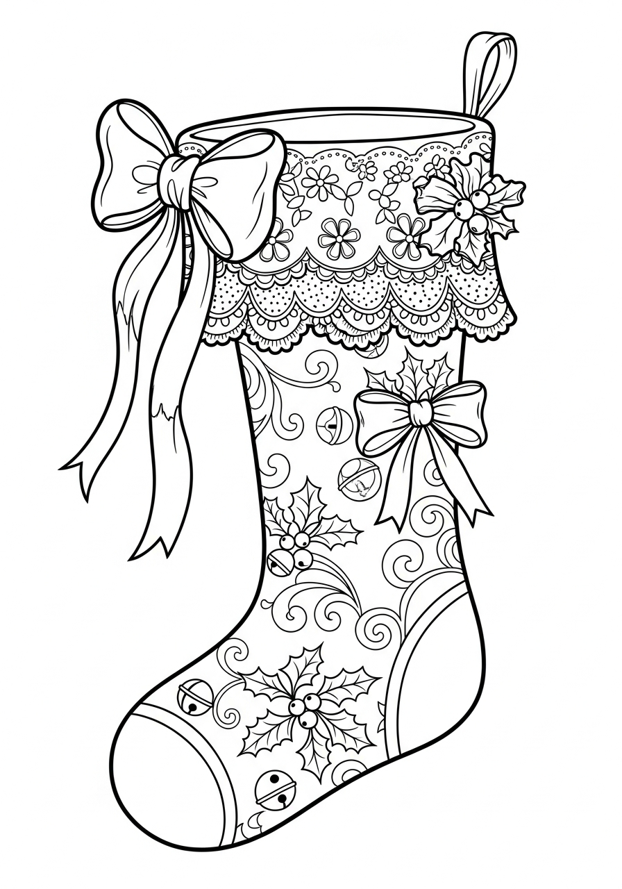 Vintage lace Victorian Christmas Stocking coloring page