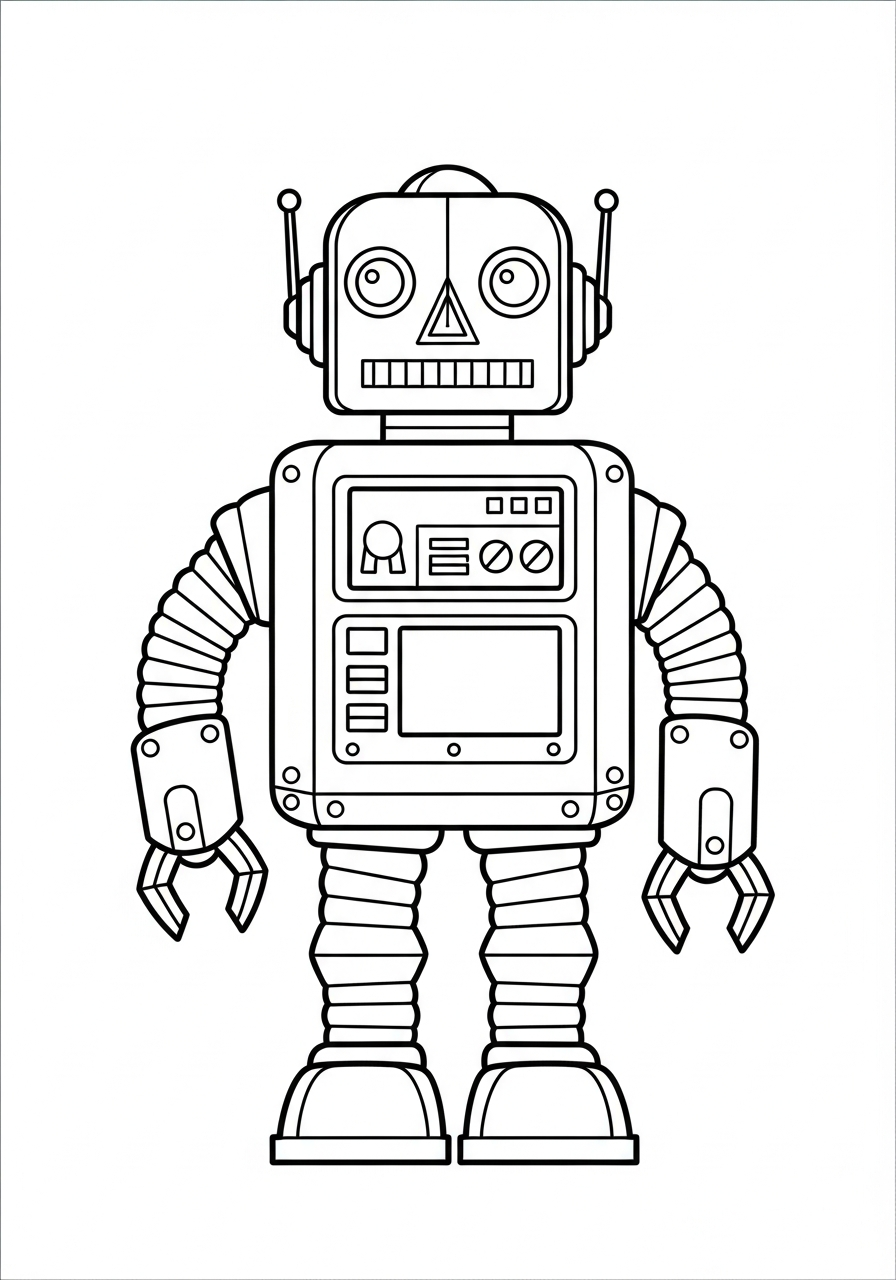 Robot Coloring Pages 40 Vintage robot with bendy arms coloring page
