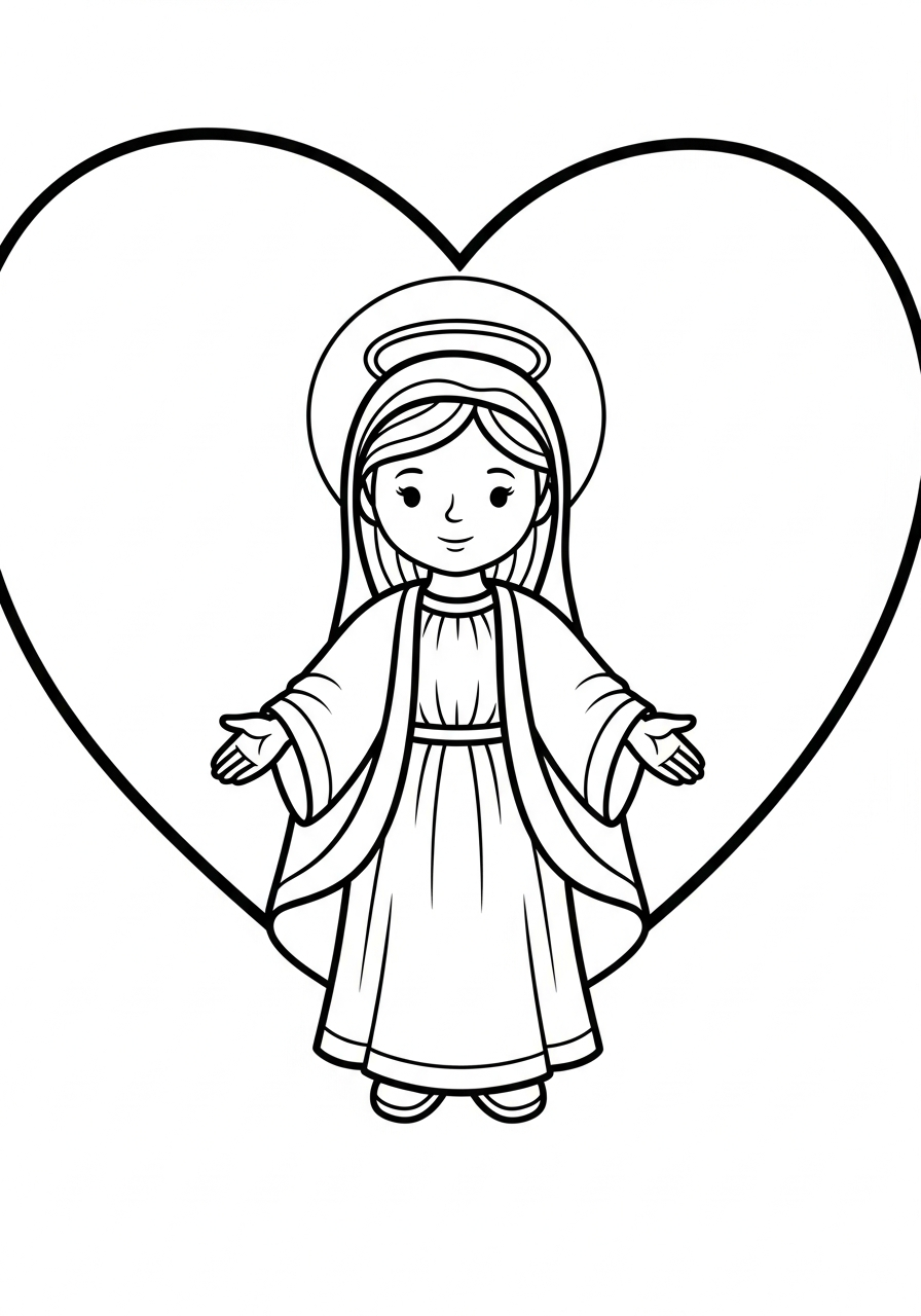 Virgin Mary inside heart shape coloring page