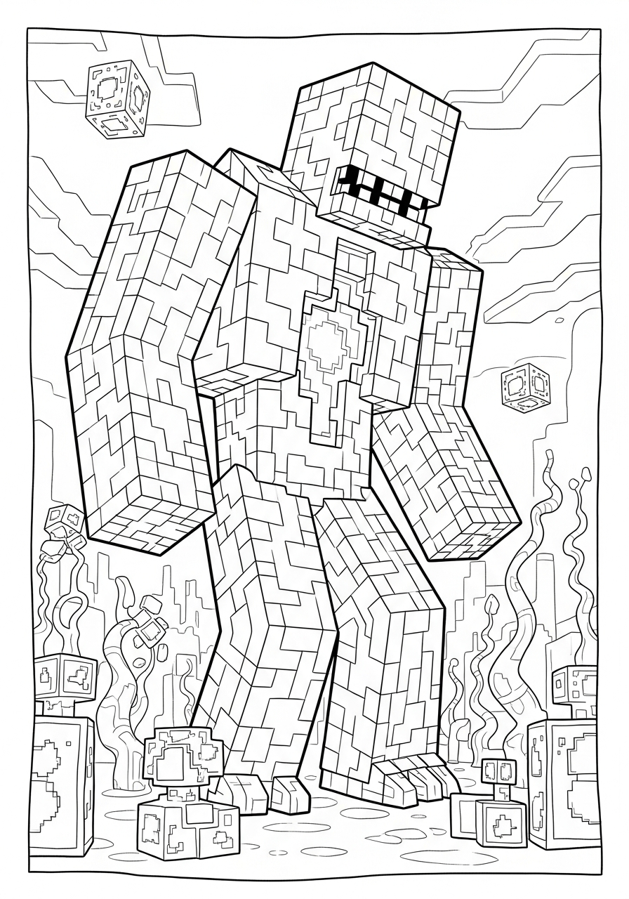 Minecraft Coloring Pages 24 Warden in dark Minecraft coloring page