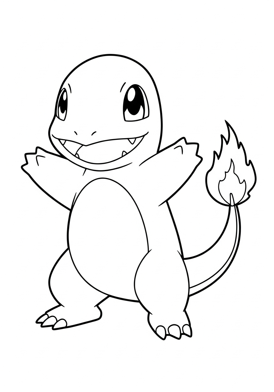 Charmander Coloring Pages 30 Waving Charmander standing up friendly coloring page