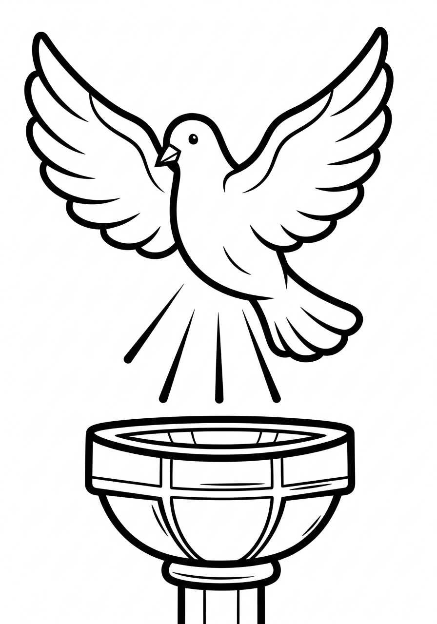 LDS Baptism Coloring Pages 26 White dove flying over baptism font coloring page