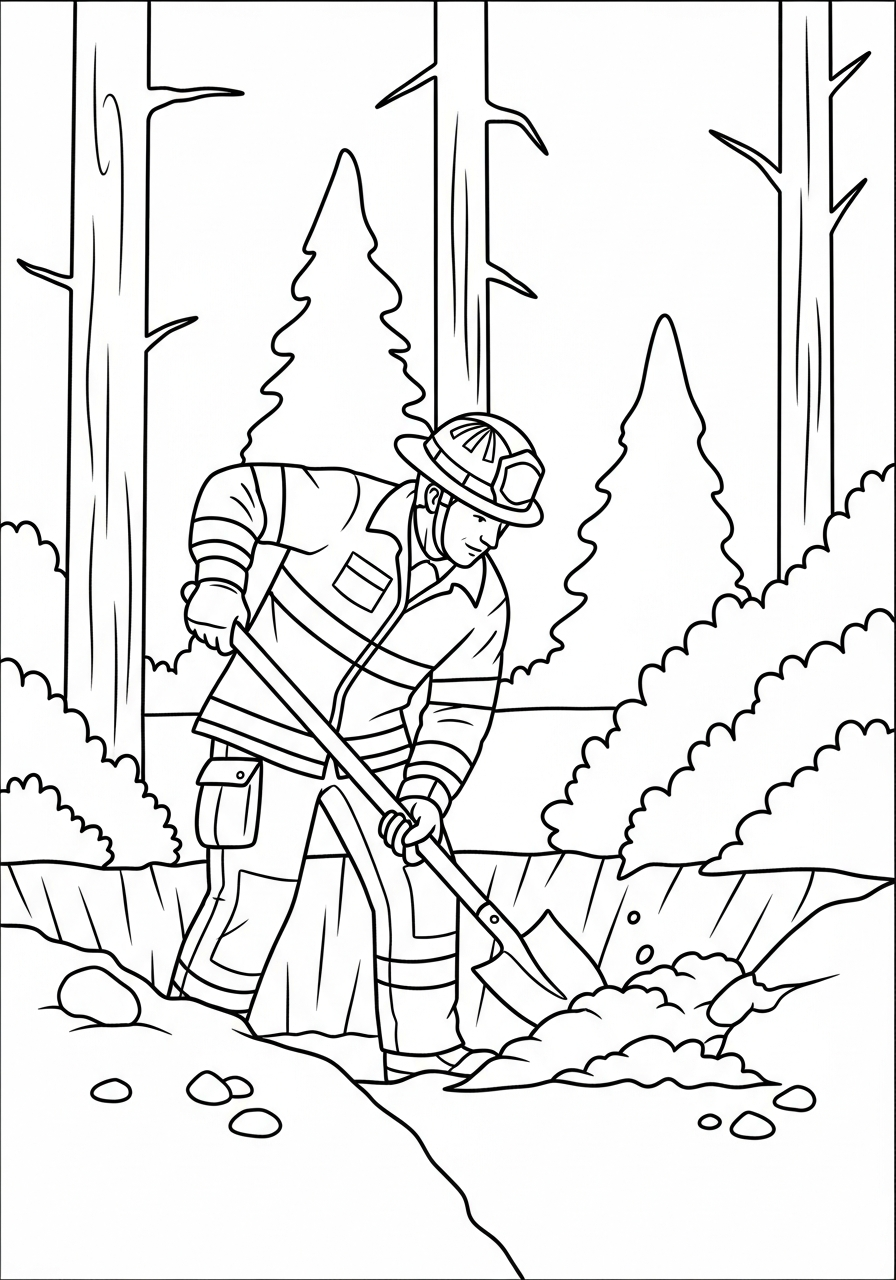 Fire Fighter Coloring Pages 29 Wildland firefighter digging trench coloring page