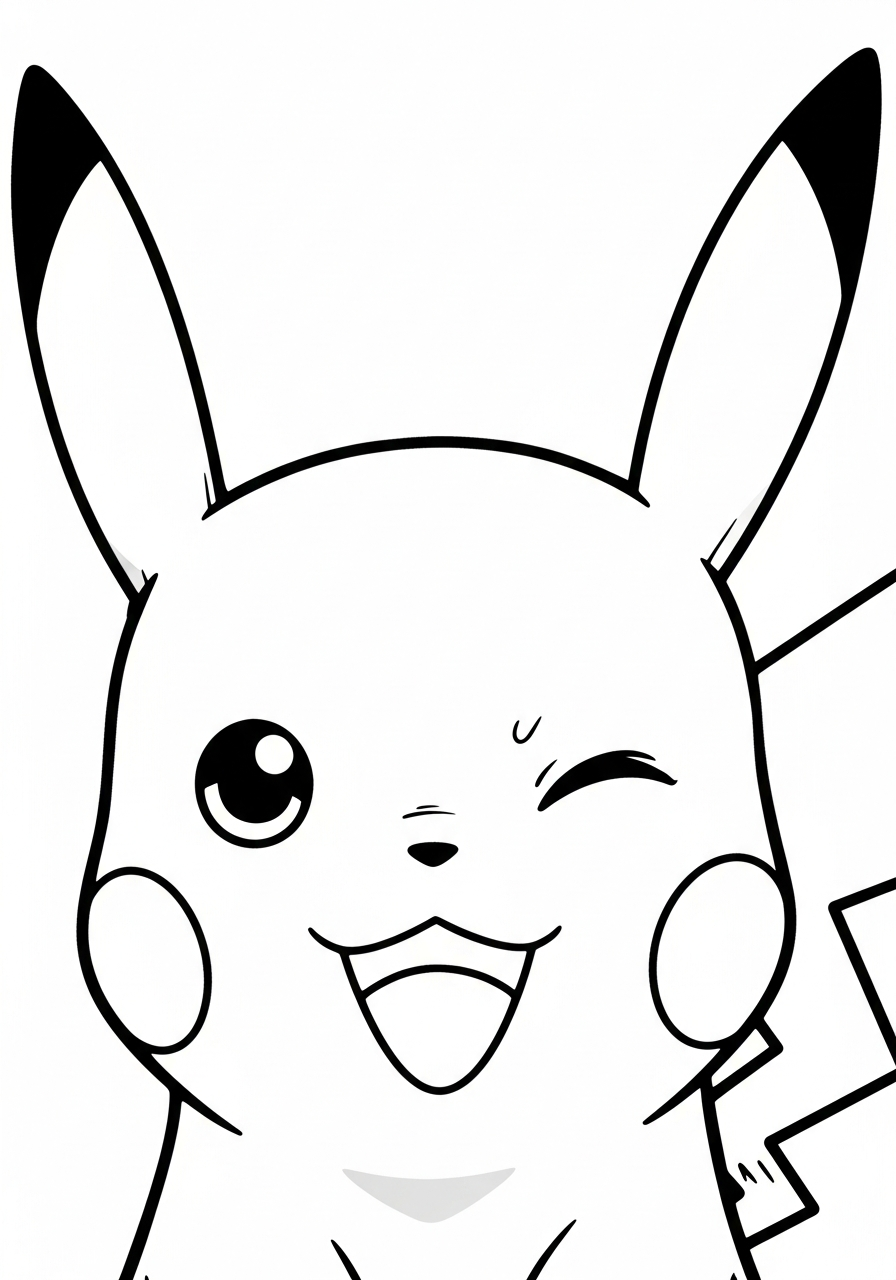 Pikachu Coloring Pages 30 Winking Pikachu face portrait coloring page
