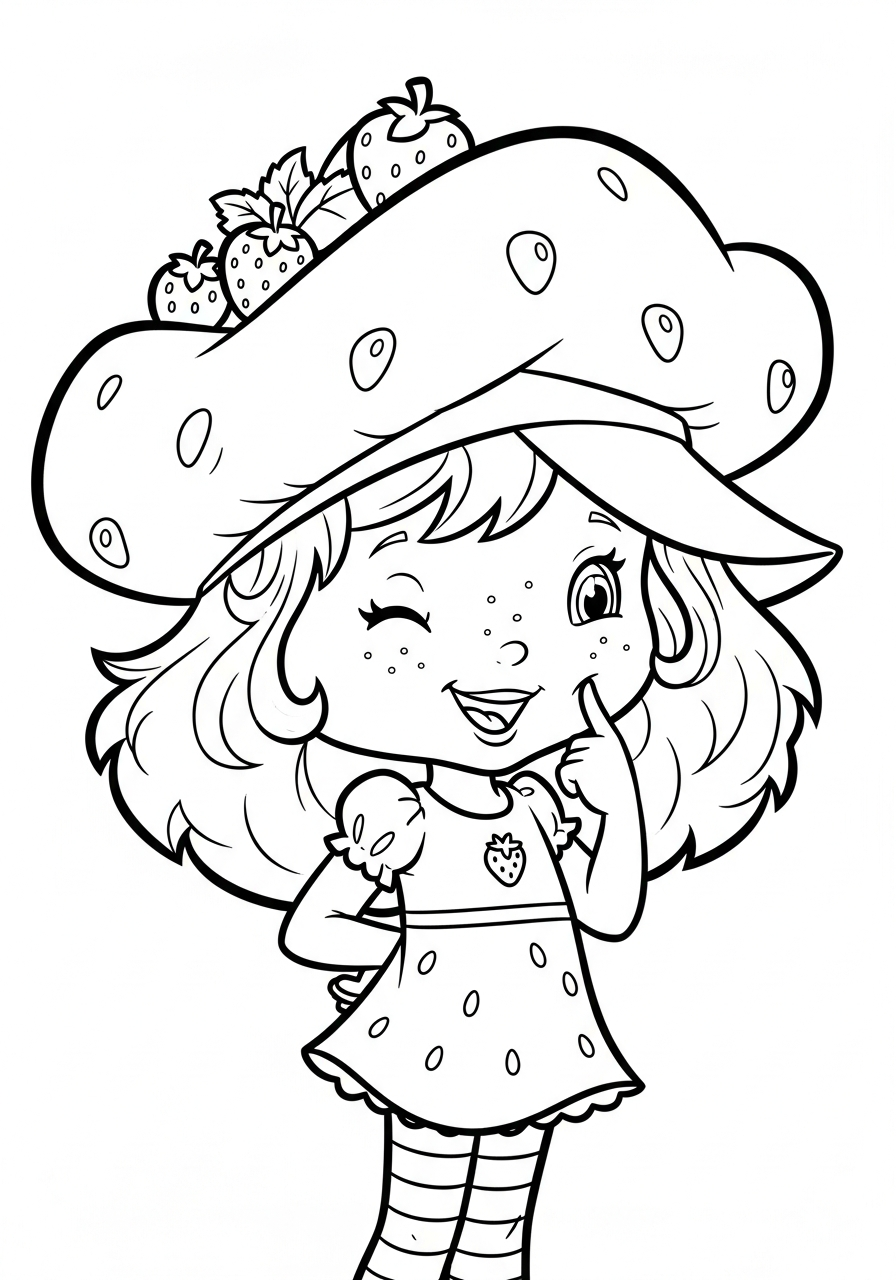 Winking Strawberry Shortcake cute coloring page