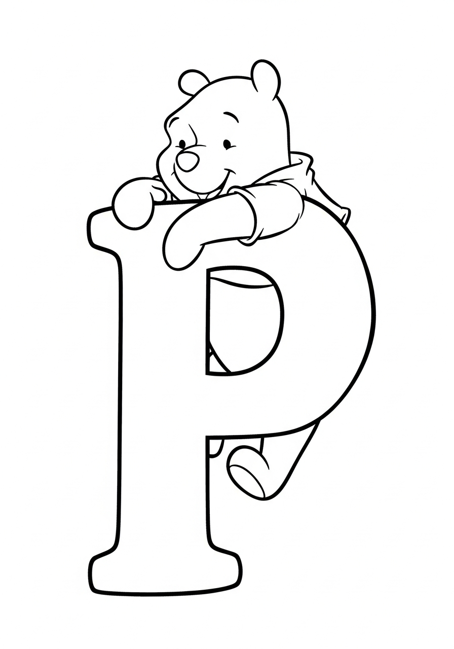 Winnie the Pooh climbing letter P coloring page
