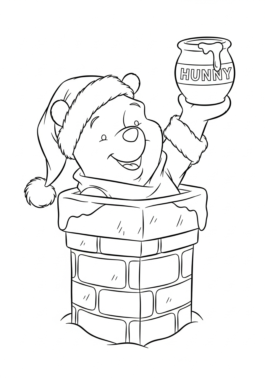 Winnie the Pooh stuck in chimney coloring page