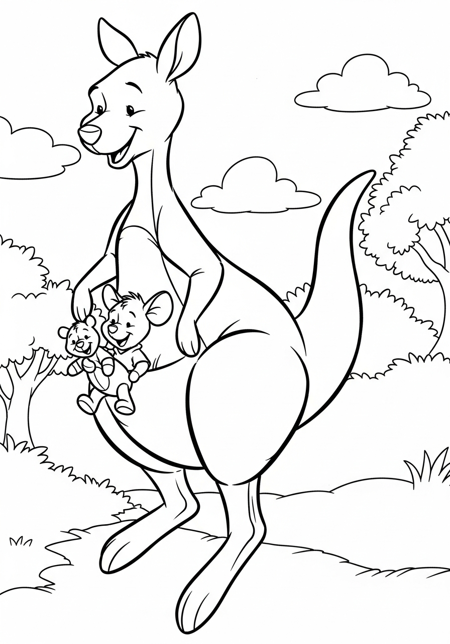 Winnie the Pooh toy with Roo coloring page