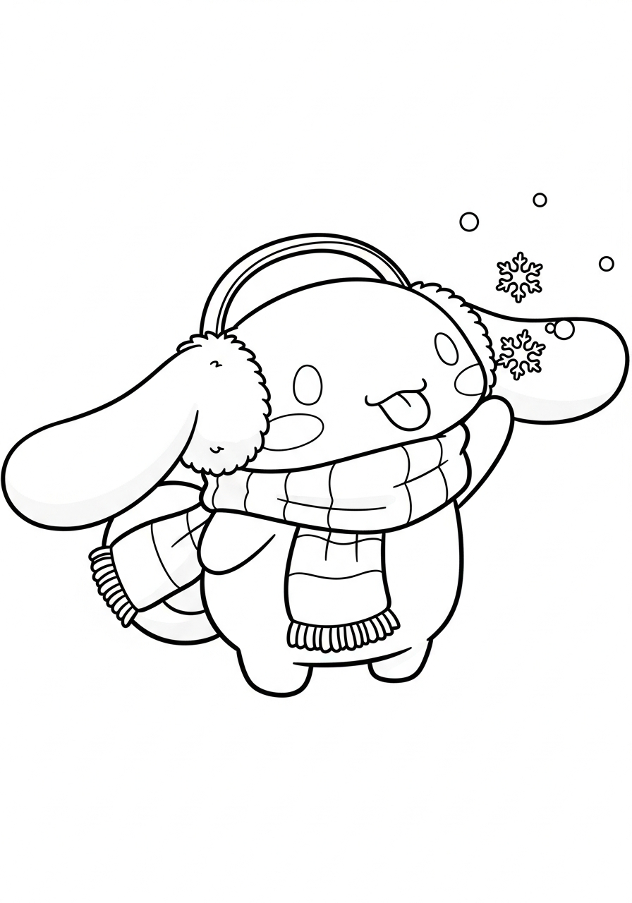 Cinnamoroll Coloring Pages 31 Winter Cinnamoroll wearing scarf coloring page