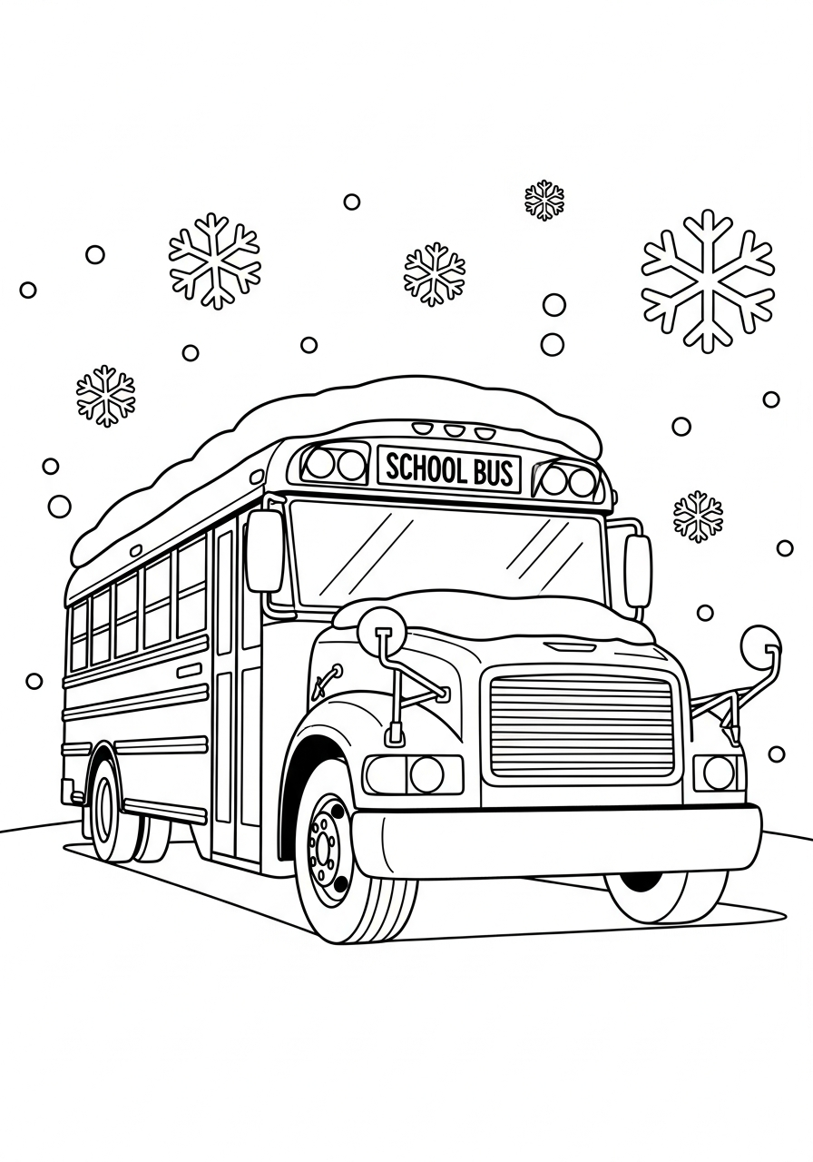 School Bus Coloring Pages 30 Winter snow on School Bus coloring page