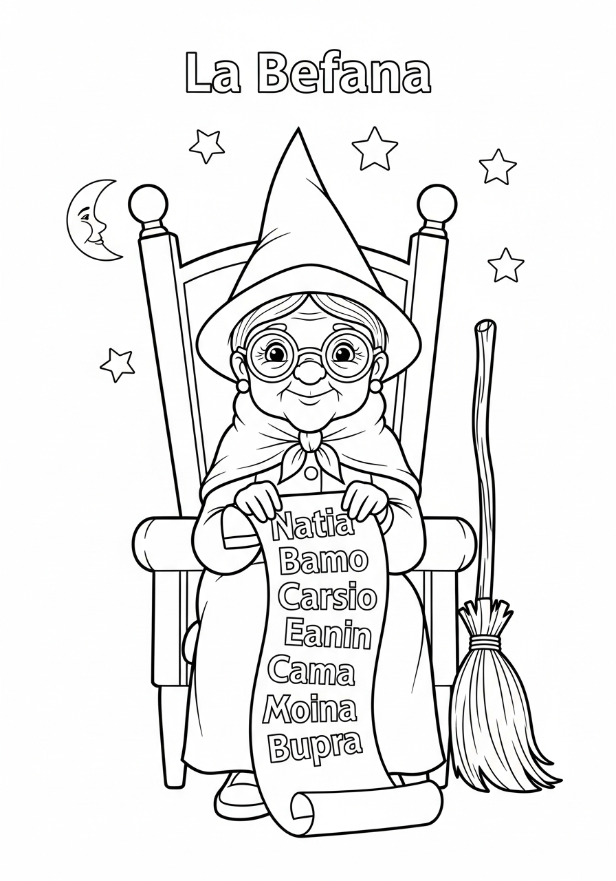 La Befana Coloring Pages 29 Witch reading naughty nice list coloring page