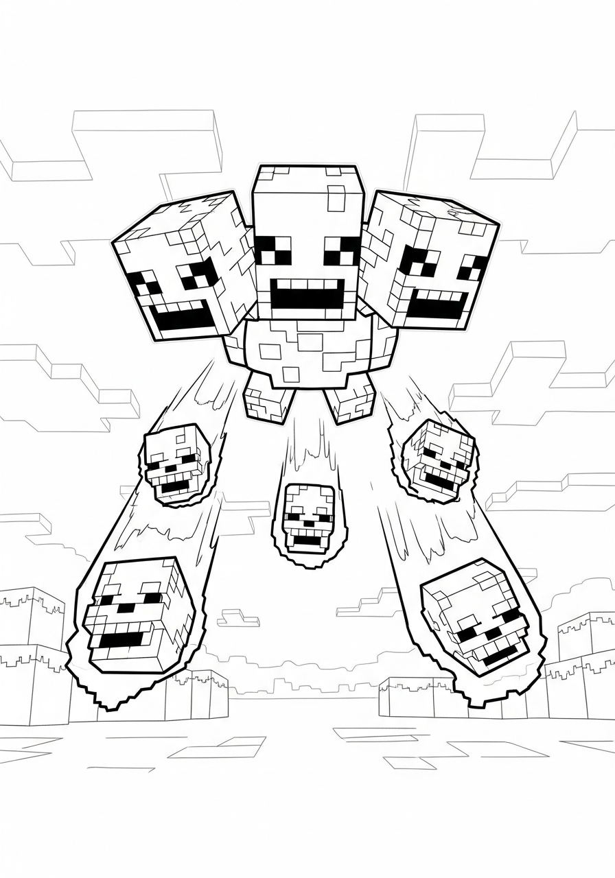 Minecraft Coloring Pages 26 Wither boss shooting Minecraft coloring page