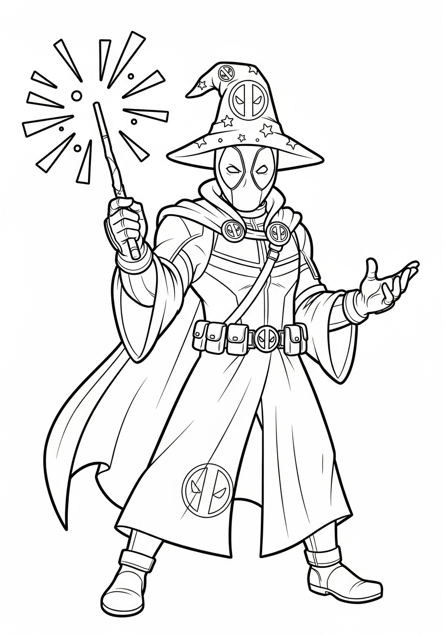 Deadpool Coloring Pages 41 Wizard Deadpool casting magic spell coloring page