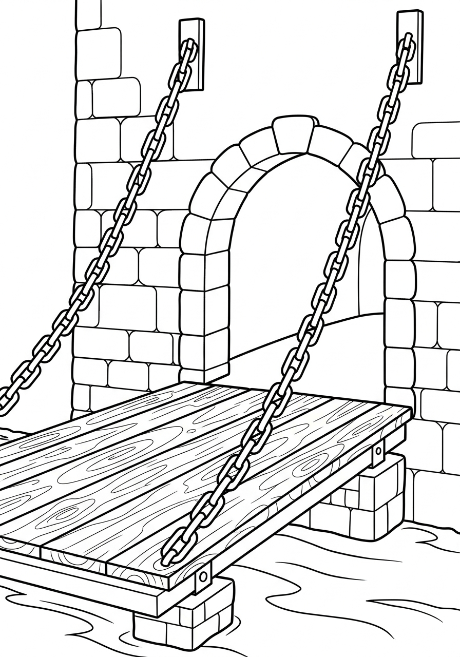 Castle Coloring Pages 27 Wooden drawbridge at castle entrance coloring page