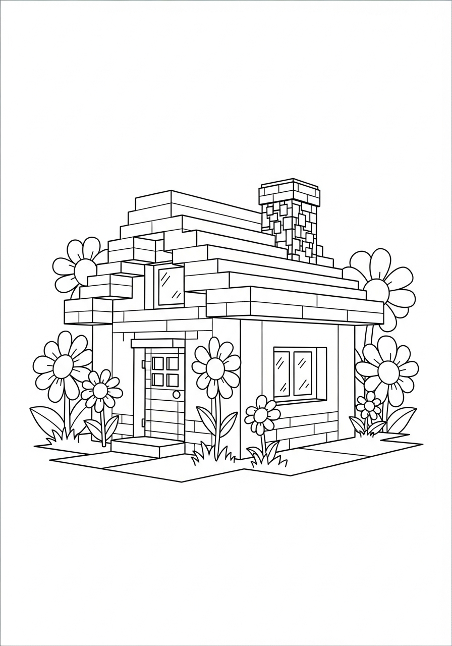 Minecraft Coloring Pages 27 Wooden starter house Minecraft coloring page