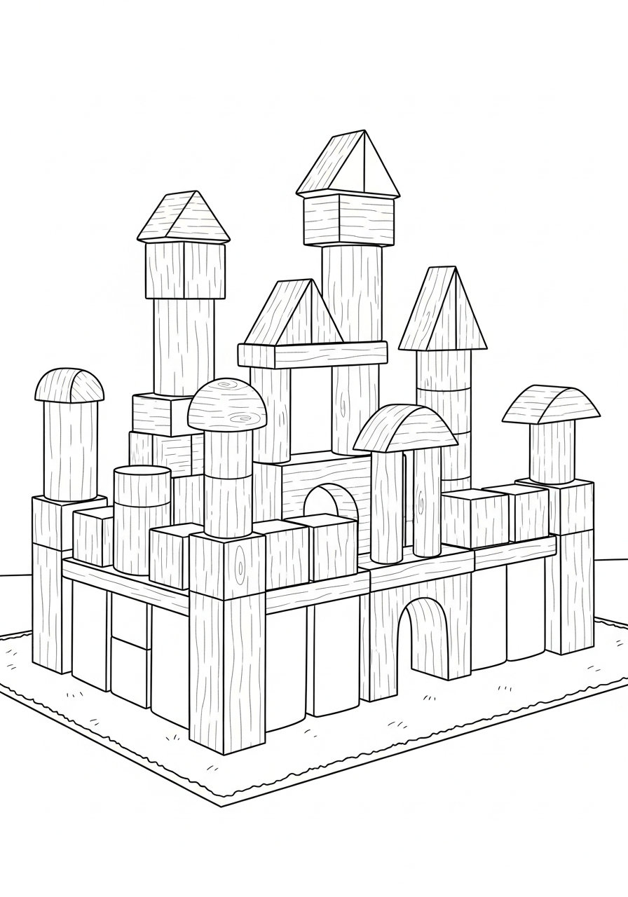 Castle Coloring Pages 28 Wooden toy block castle tower coloring page