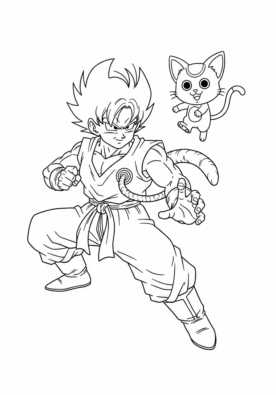 Yamcha fighting stance with Puar coloring page