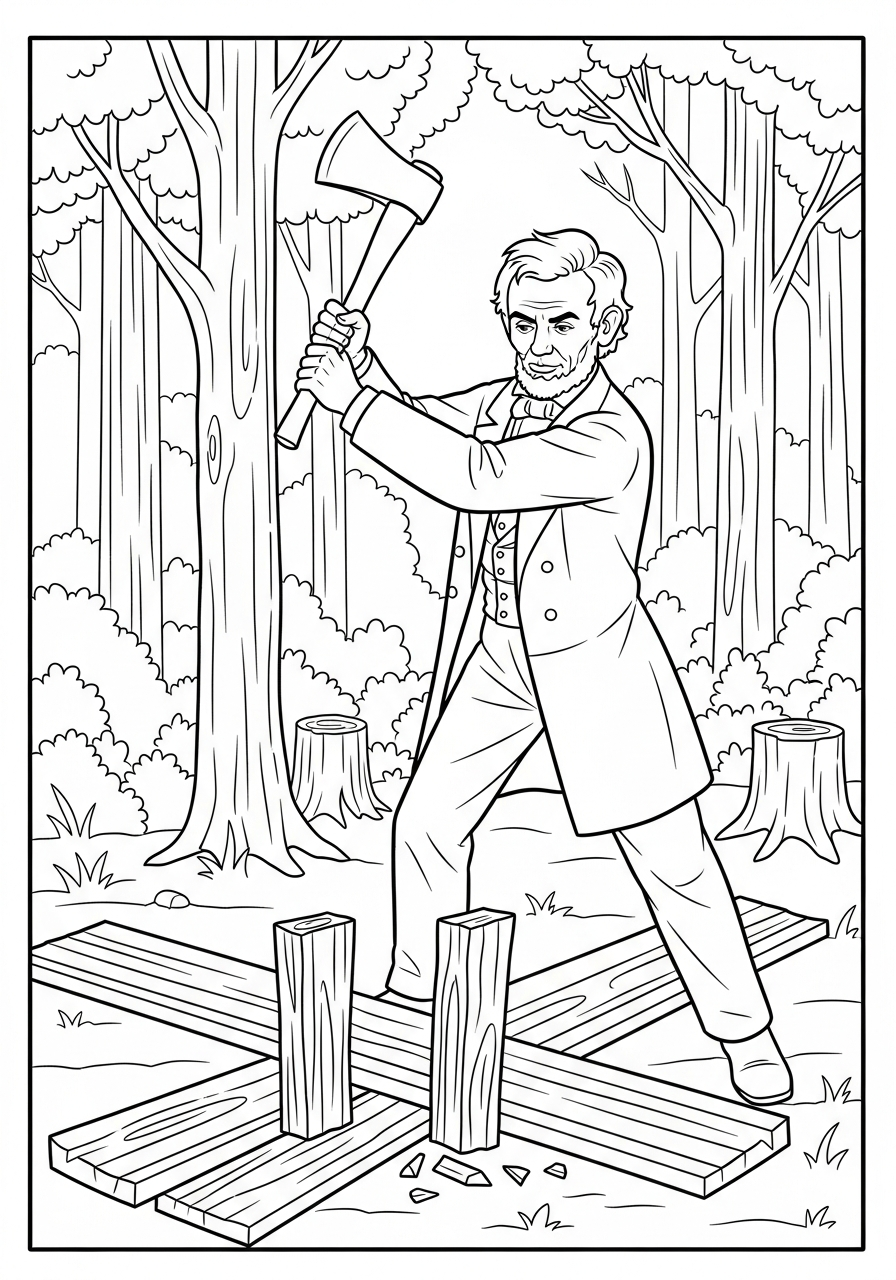 Abraham Lincoln Coloring Pages 24 Young Abraham Lincoln splitting wood coloring page