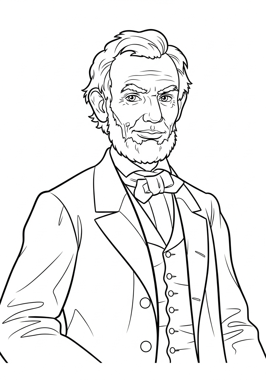 Abraham Lincoln Coloring Pages 25 Young beardless Abraham Lincoln portrait coloring page
