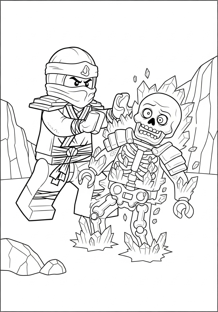 Ninjago Coloring Pages 17 Zane freezes skeleton army Ninjago coloring page
