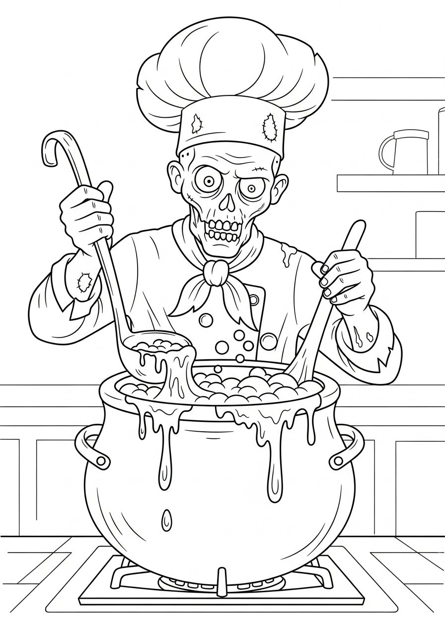 Zombie Coloring Pages 31 Zombie chef cooking green slime coloring page