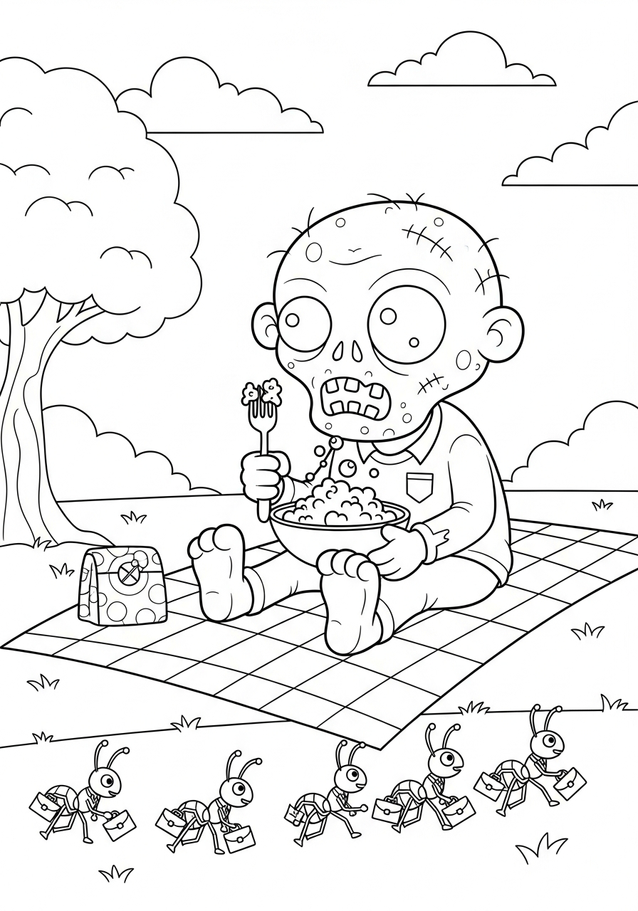 Zombie Coloring Pages 35 Zombie having a spooky picnic coloring page