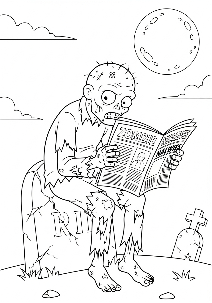 Zombie Coloring Pages 39 Zombie sitting on tombstone grave coloring page