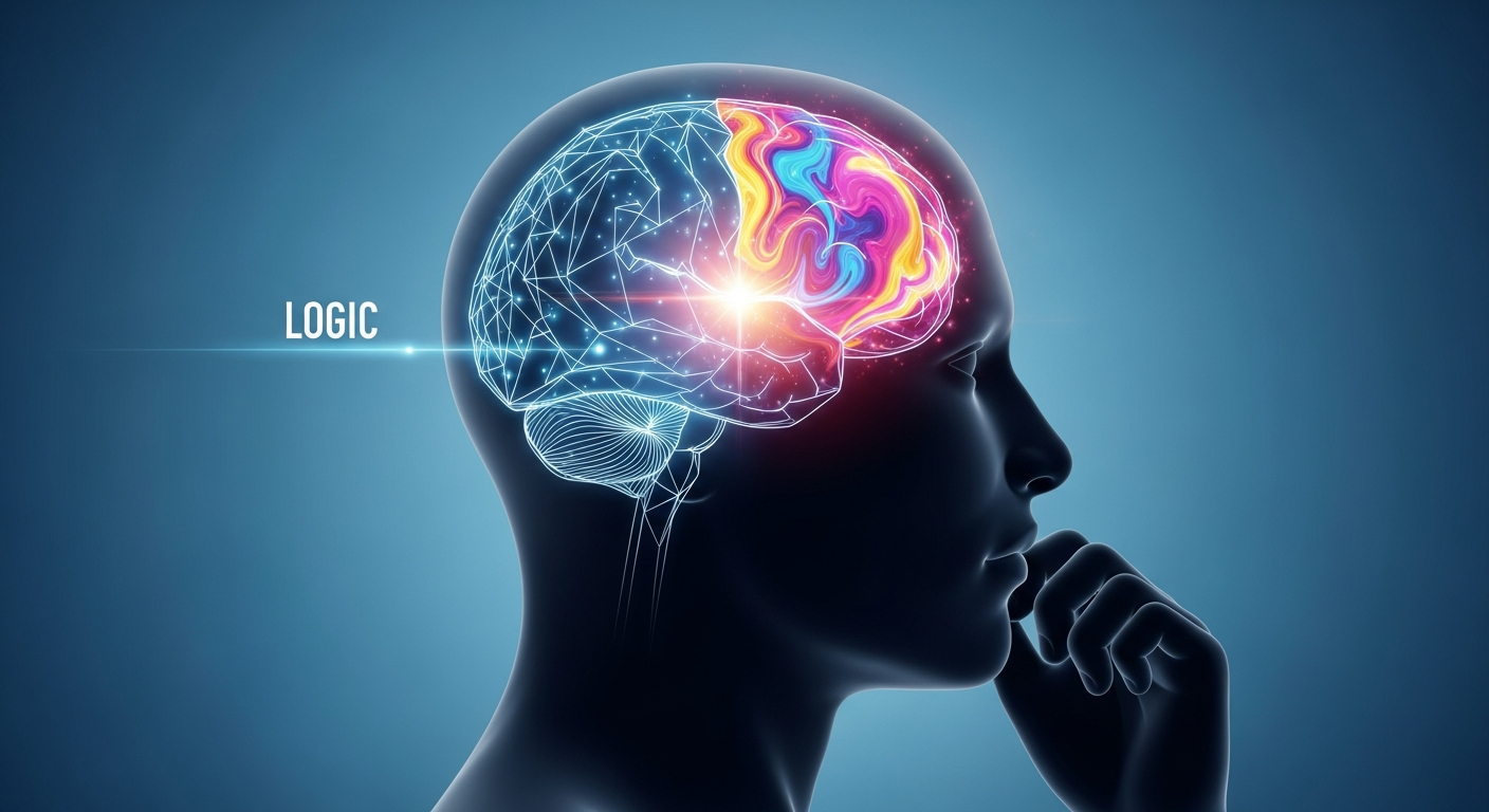 Illustration showing the synchronization of the left and right brain hemispheres during the creative coloring process.