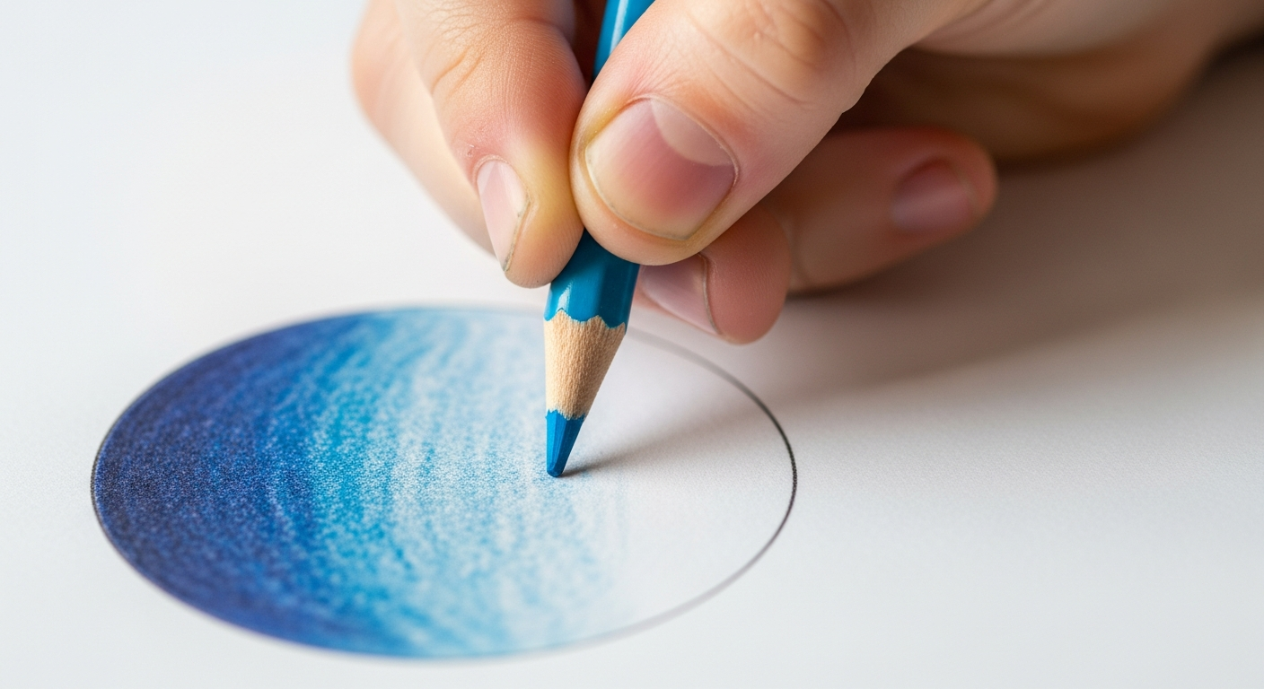 How to Create a Quiet Time Coloring Routine for High-Energy Kids 3 Close up of a child's hand using colored pencils to practice blending and shading techniques on a planet coloring page.