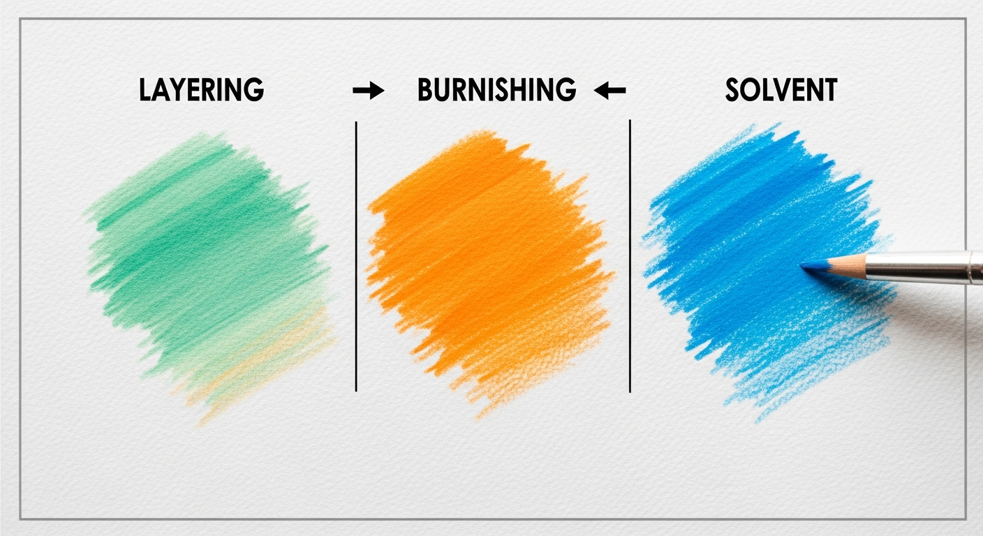 How to Blend Colored Pencils Like a Pro: A Beginner’s Guide 5 Comparison of three blending techniques: layering, burnishing, and solvent