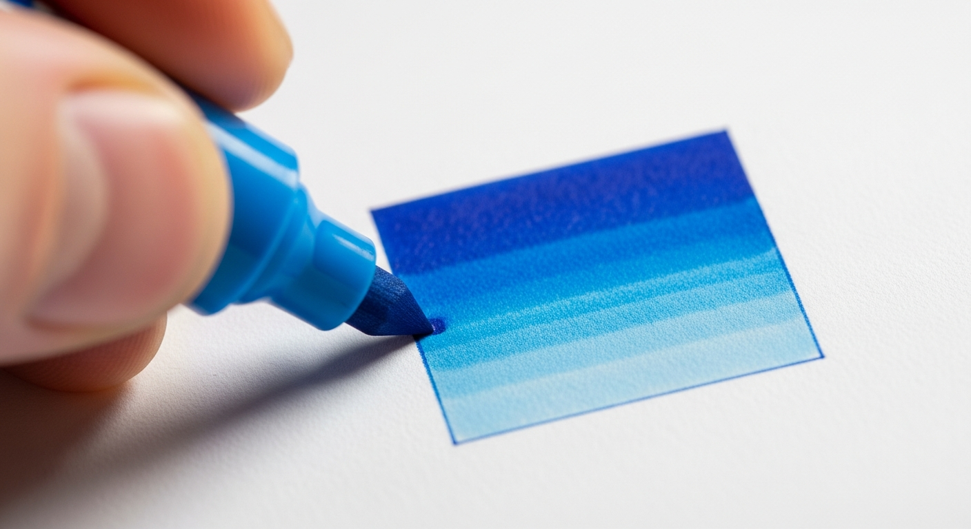 Close-up of coloring a gradient swatch with alcohol markers showing light-to-dark blending technique.