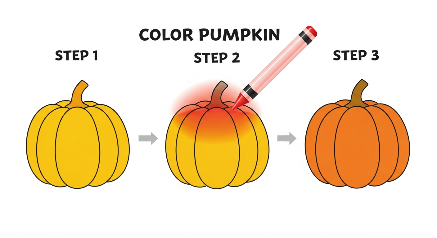 How to Teach Color Mixing to Kids with 3 Crayons 2 Three step process showing a yellow sun, adding red, and the final orange result.