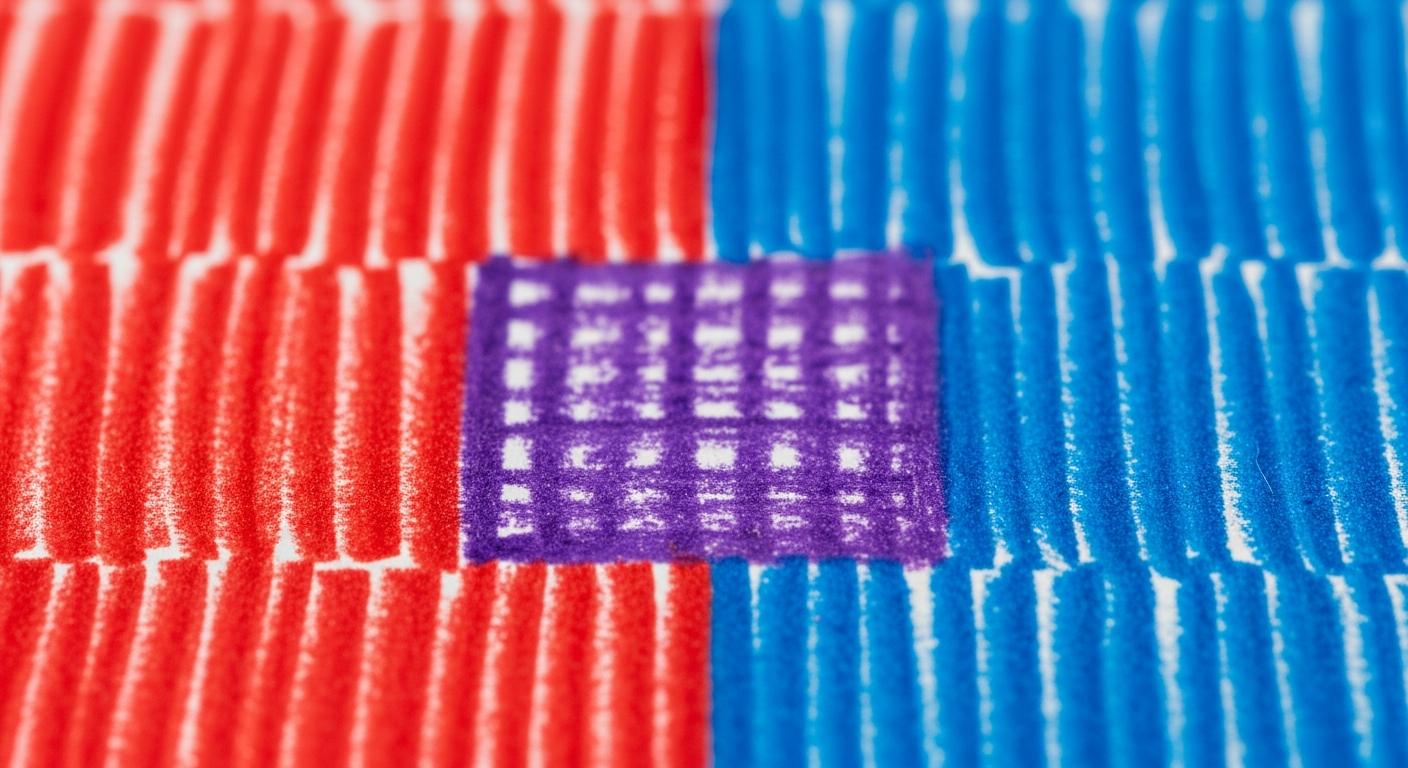 How to Teach Color Mixing to Kids with 3 Crayons 4 Close up of red vertical lines and blue horizontal lines creating a purple effect.