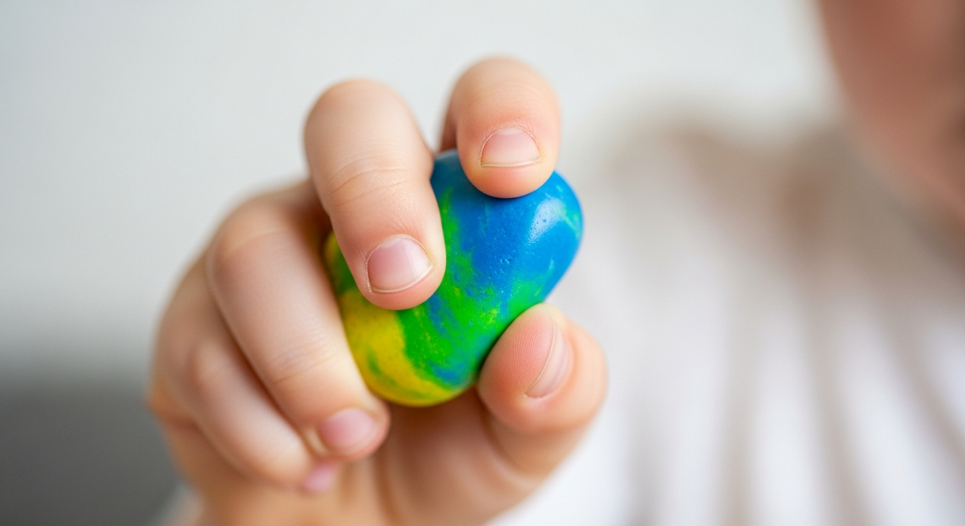 Close-up of a child using rock crayons to improve fine motor skills and correct pencil grip naturally.