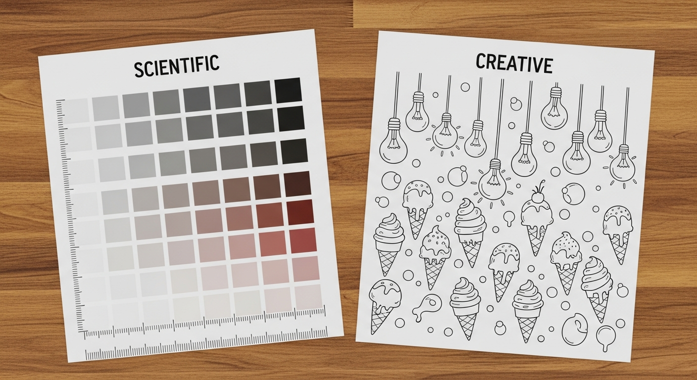Two types of color swatch grids: a standard ruler-drawn table and a creative bullet journal style with doodle shapes.