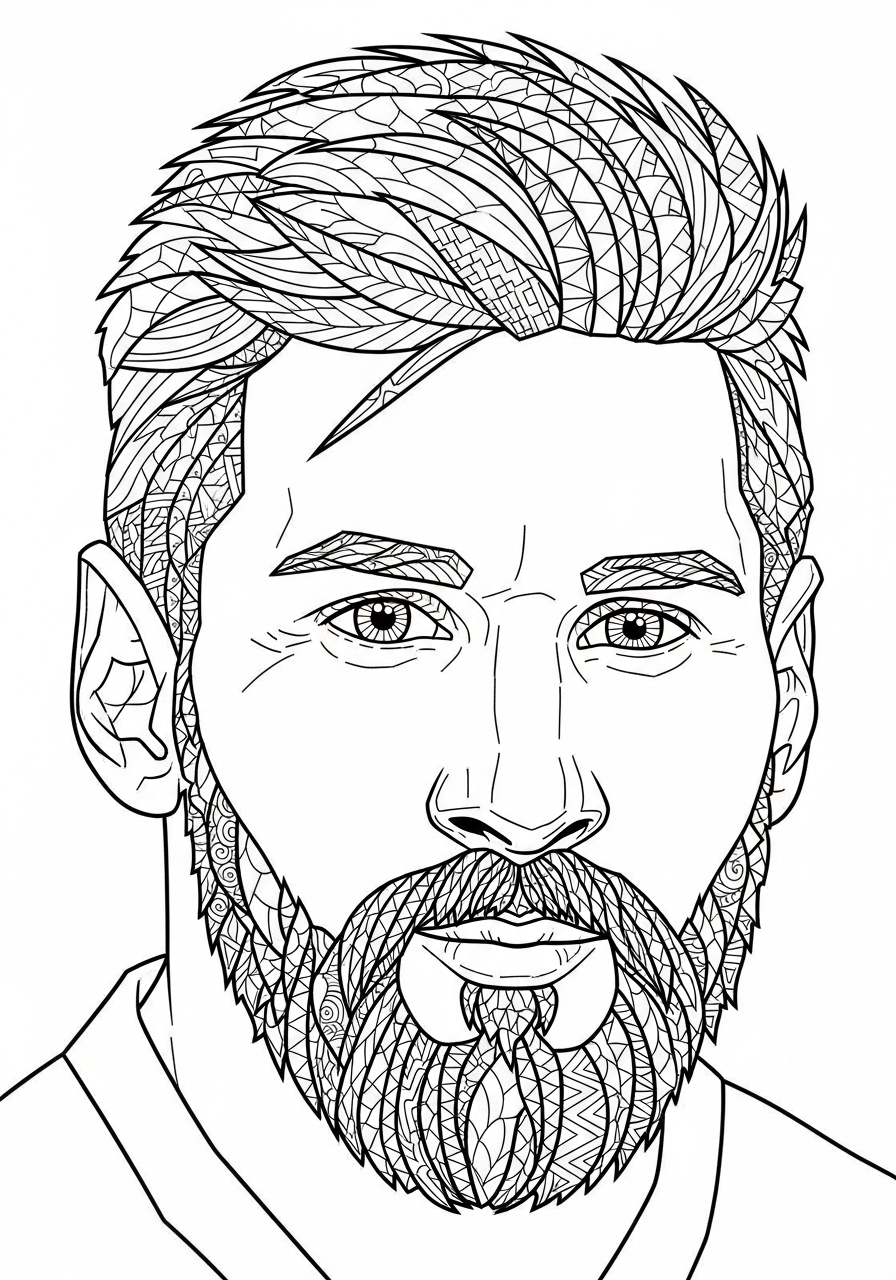 Abstract Messi face zentangle coloring page