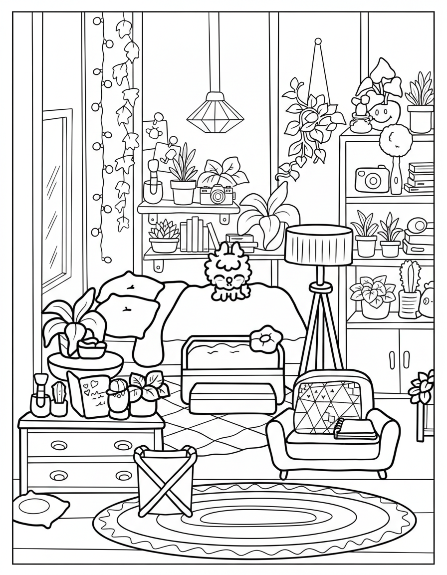 Aesthetic Toca Boca bedroom design coloring page