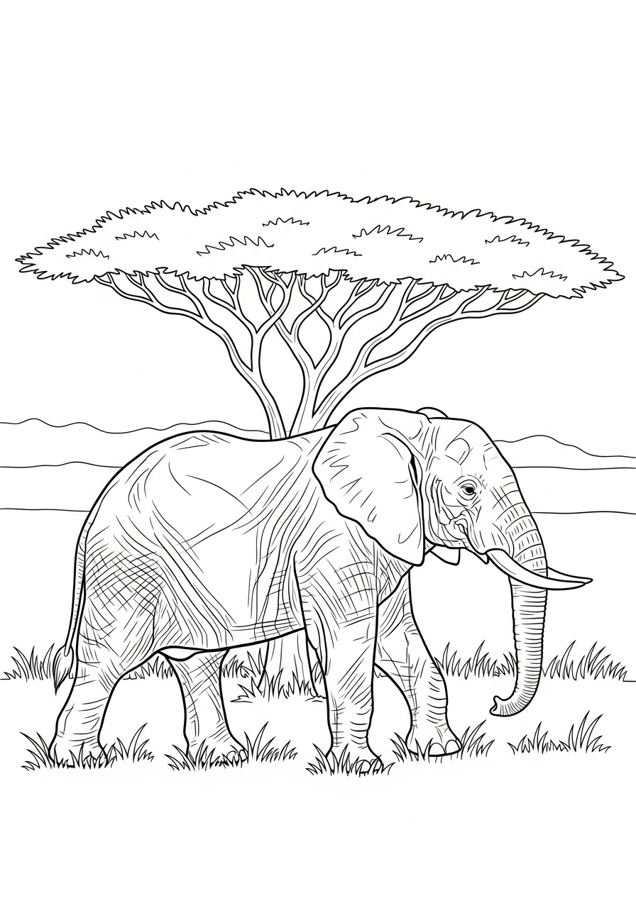 Elephant Coloring Pages 2 African elephant walking on savannah coloring page