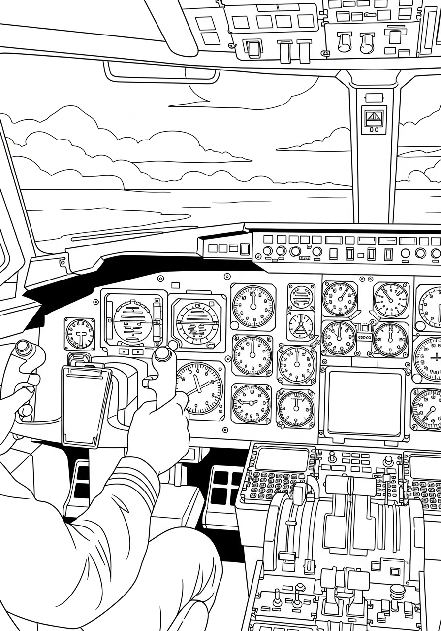 Airplane Coloring Pages 2 Airplane cockpit view with pilot coloring page